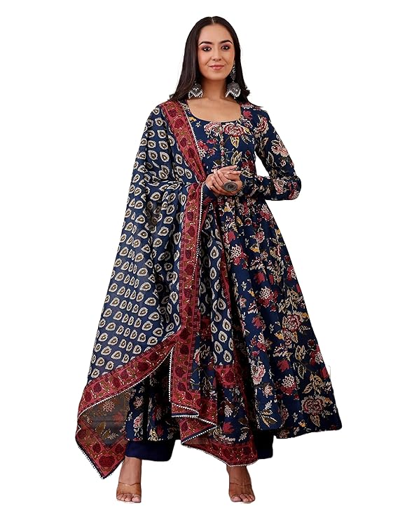 KLOSIA Women Printed Anarkali Kurta and Pant with Dupatta