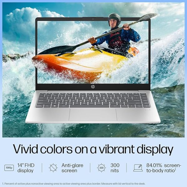 HP 14 AI Laptop, Intel Core Ultra 7 155H, 12 Tops, 16GB DDR5, 512GB SSD (Win11, Office21, Silver, 1.4 kg) Anti-Glare FHD, 14-inch (35.6 cm) Intel Arc Graphics, FHD Camera w/Shutter, Backlit, gr1023TU - Image 5