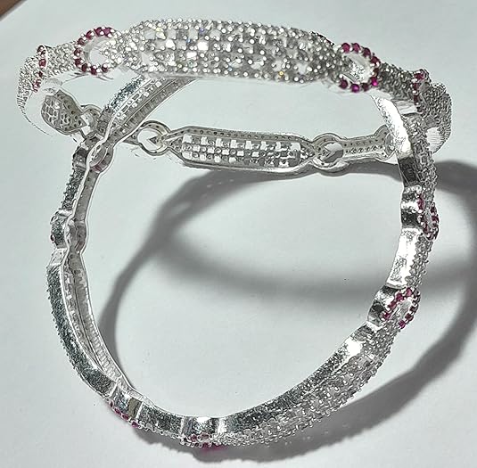 Real Silver AD Diamond Kada Bangles 2 Pc Bangle set for Women GIFT FOR HER - Image 4