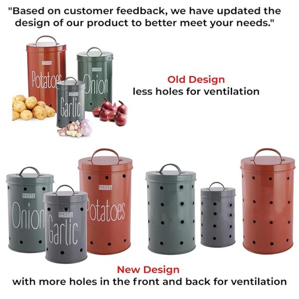 HAZEL Galvanized Metal Onion, Potato, Garlic Storage Container Set for Kitchen|Food Grade Storage with Lid, Set of 3 for Organizing Your Kitchen and Festive Cooking Essentials, Multicolor - Image 2