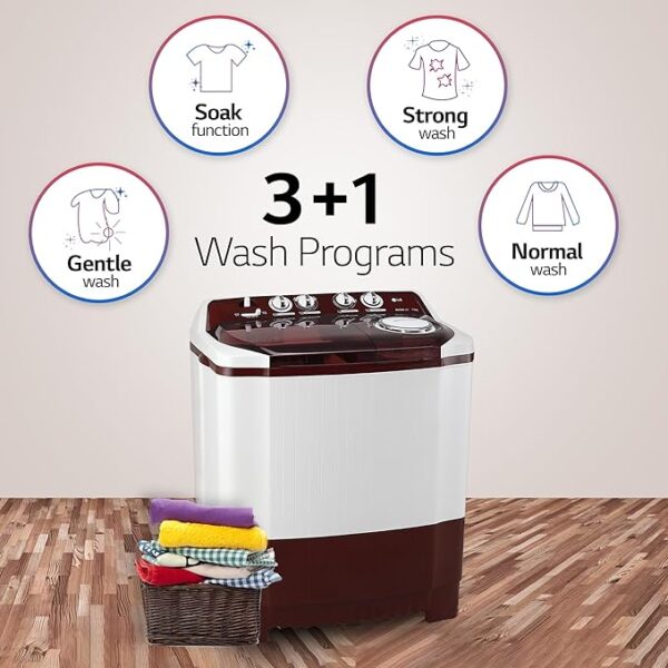 LG 10.5 kg 5 Star Wind jet dry Semi-Automatic Top Load Washing Machine (P105ASRAZ, Burgundy, Roller Jet Pulsator) - Image 3