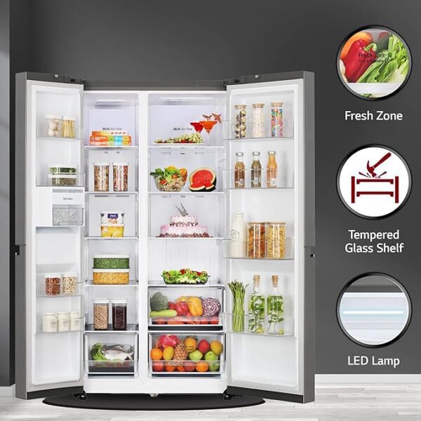 LG 655 L Frost-Free Smart Inverter Double Door Side-By-Side Refrigerator (GL-B257HDSY, Dazzle Steel, Express Freeze | Multi Air-Flow) - Image 4