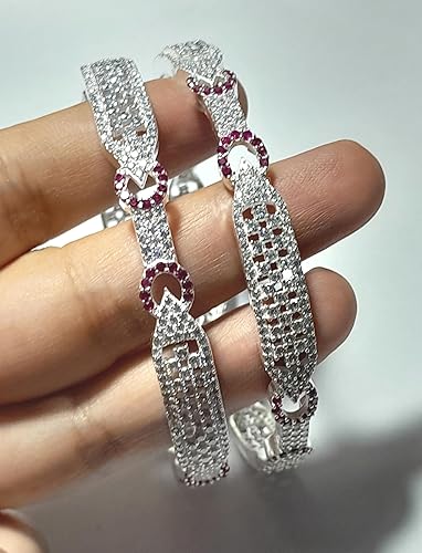 Real Silver AD Diamond Kada Bangles 2 Pc Bangle set for Women GIFT FOR HER - Image 3