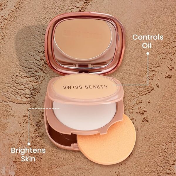 Swiss Beauty Matte & Set Duo Lightweight Compact For All Skin Types| Compact Powder + Translucent Powder | Shade- 02 Beige, 20gm - Image 4