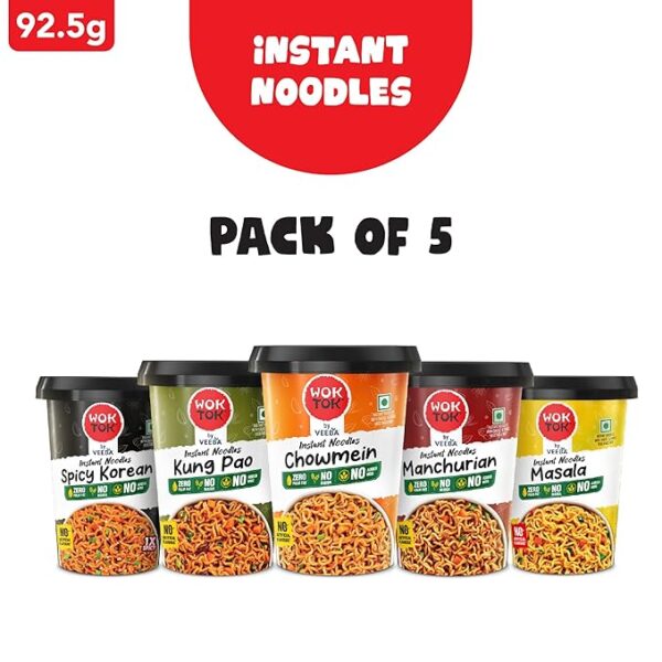 VEEBA Instant Cup Noodles Masala|Chowmein|Manchurian|Kung Pao + Spicy Korean (Made with no Palm Oil|no Maida|no Added MSG (Pack of 5, 462.5 gram) - Image 4