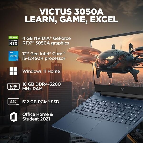 HP Victus, 12th Gen Intel Core i5-12450H, RTX 3050, 16GB DDR4,512GB SSD (Win11, Office21, Blue,2.3kg) 144Hz, 9MS, IPS, 15.6-inch(39.6cm), Flicker-free Gaming Laptop, Enhanced Cooling,fa1379TX/fa1412tx - Image 2