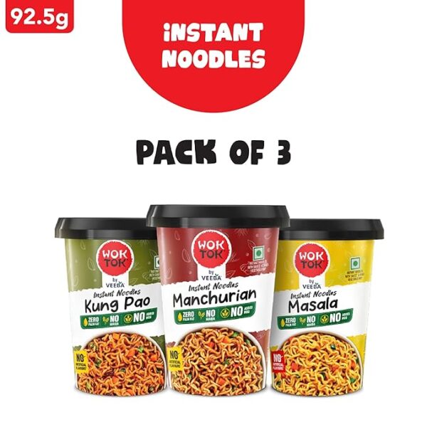 VEEBA Instant Cup Noodles Masala| Manchurian| Kung Pao| Made with no Palm Oil| no Maida | no Added MSG 277.5 gram (Pack of 3) - Image 4