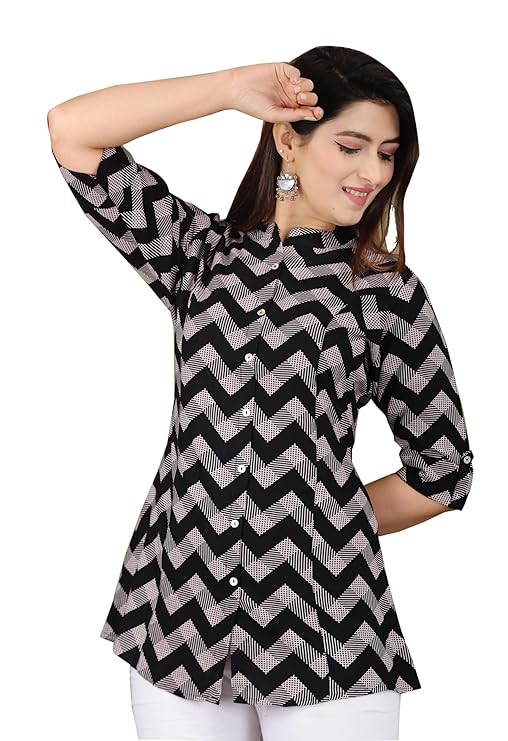 Gudwear Stylish Printed Button Down Style Shirt Top for Women