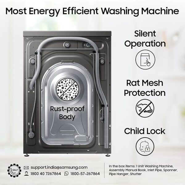 Samsung 7 kg, 5 star, EcoBubble Technology, Hygiene Steam with Inbuilt Heater, Digital Inverter, Fully-Automatic Front Load Washing Machine (WW70R22EK0X/TL, INOX GRAY) - Image 5