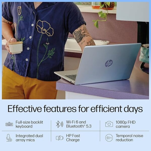 HP 14 AI Laptop, Intel Core Ultra 7 155H, 12 Tops, 16GB DDR5, 512GB SSD (Win11, Office21, Silver, 1.4 kg) Anti-Glare FHD, 14-inch (35.6 cm) Intel Arc Graphics, FHD Camera w/Shutter, Backlit, gr1023TU - Image 4