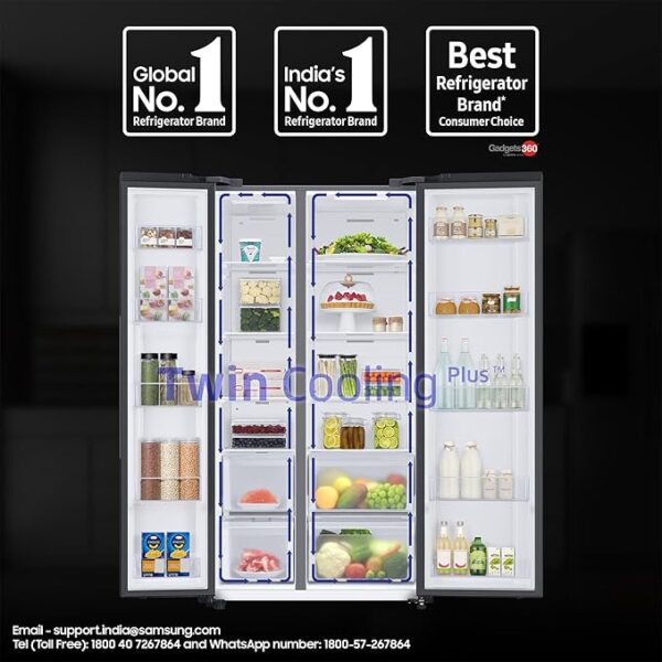 Samsung 653 L, 3 Star, Frost Free, Double Door, Convertible 5-in-1 Digital Inverter, Side By Side AI Enabled Smart Refrigerator with WiFi (RS76CG8003B1HL, Black Matt) - Image 4