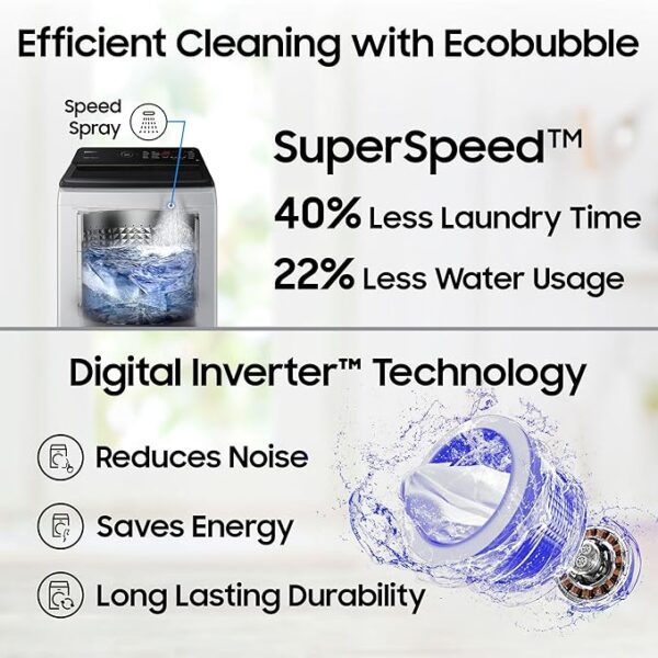 Samsung 8 Kg, Eco Bubble Technology with Super Speed, Soft Closing Door, Fully-Automatic Top Load Washing Machine (WA80BG4545BYTL, Lavender Gray, Awarded as Washing Machine Brand of the year) - Image 5