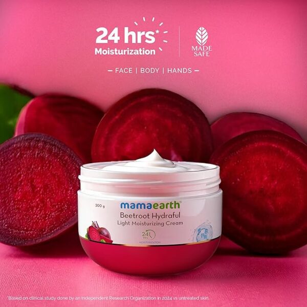 Mamaearth Beetroot Hydraful Light Moisturizing Cream With Beetroot & Hyaluronic Acid|For Hydrated Pink Glow|For Face, Hand & Body|24H Moisturization|Quick Absorbing|Non-Greasy|Soft Moisturizer|200 G - Image 2