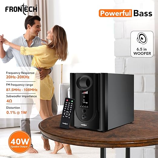 FRONTECH 2.1 Channel Speaker System | Bluetooth 5.0-40W Output, USB|BT|FM Support|LED Display, (3365 - Black) - Image 4