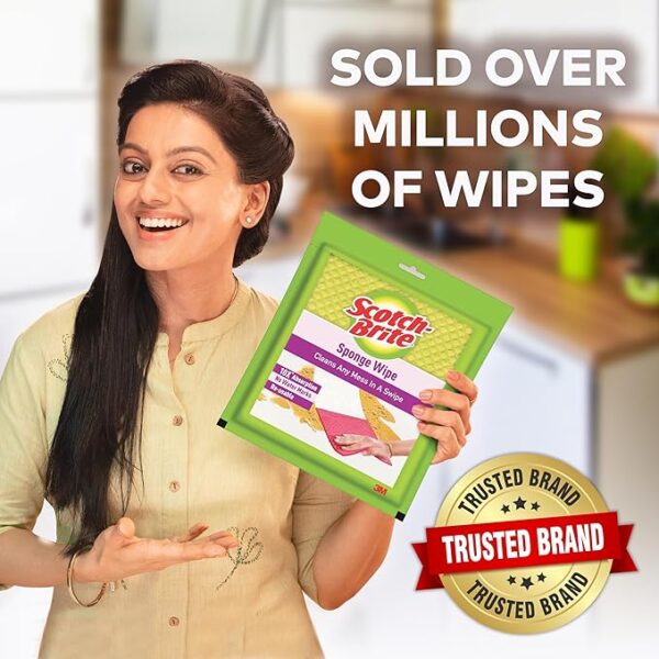 Scotch-Brite Sponge Wipe Resusable Kitchen Cleaning foam Cellulose wood Sponge- Easy to use, Multi- color & Biodegradable (pack of 5) - Image 2