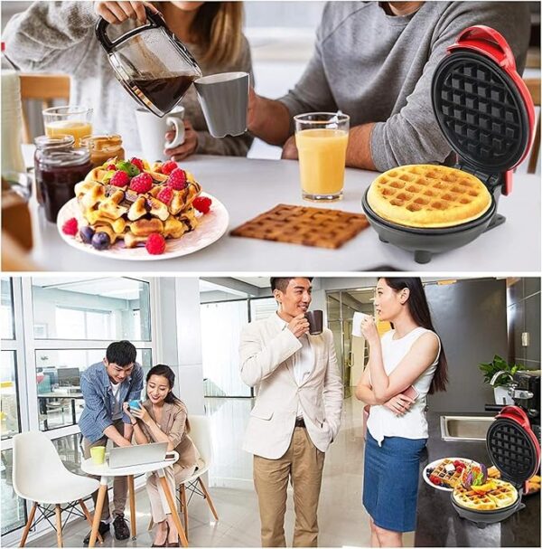 QCen Mini Waffle Maker Machine 3 In 1 Waffle Iron Home Appliances Kitchen Easy To Clean, 4 Inch, Perfect For Breakfast, Dessert, Sandwich, Pan Cakes, Other Snacks|Assorted - 350 Watts - Image 3