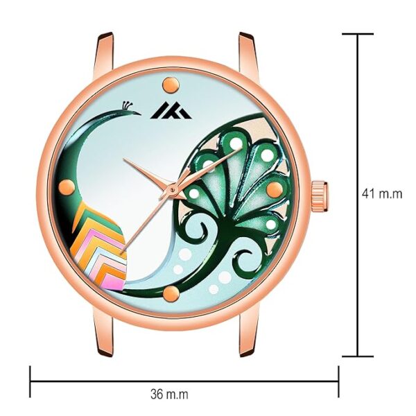 Loretta LT-601 Brown Leather Belt Multicolor Peacock Printed Slim Dial Women Analog Watch for Girls - Image 4