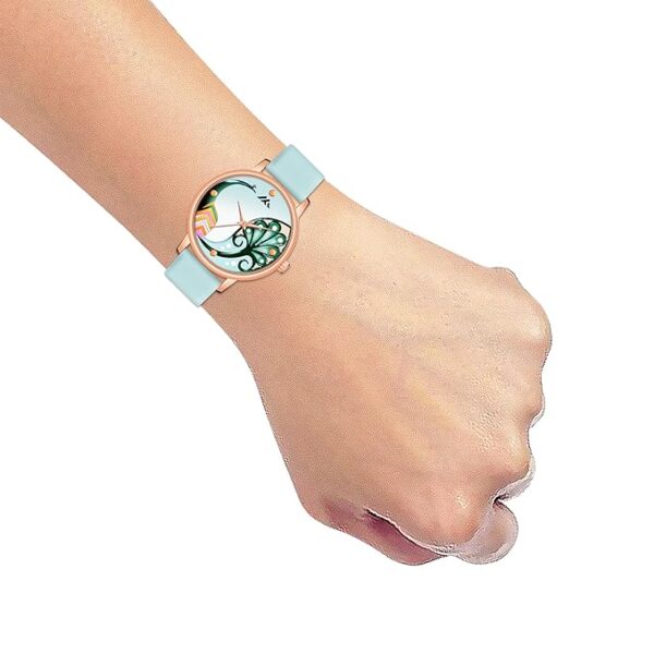 Loretta LT-601 Brown Leather Belt Multicolor Peacock Printed Slim Dial Women Analog Watch for Girls - Image 6