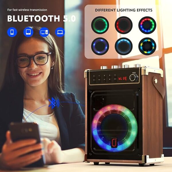 JYX Best Portable Karaoke Speakers with 2 UHF Wireless Microphones System, Bass/Treble Bluetooth Outdoor Sound Box with LED Light, Support TWS, AUX in, FM, REC, Supply for Party/Adults/Kids - Image 5