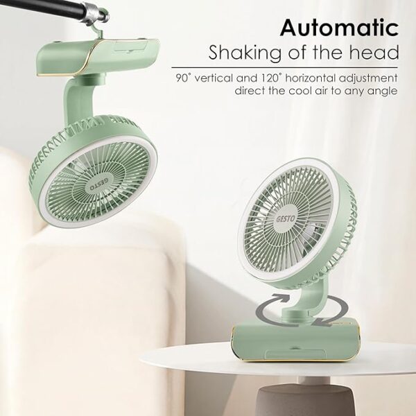 Gesto 8-Inch Rechargeable Table Fan With Remote & Oscillation – 4000mAh Battery, Mobile Stand,LED Light | 5-Speed USB Charging Portable Fan for Desk,Home, Office, Kitchen | High-Speed Cooling -Green - Image 2