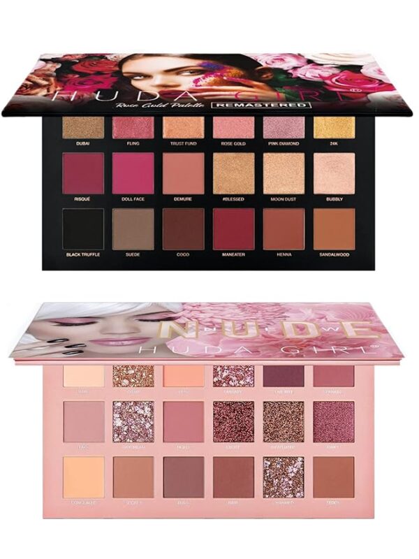 HUDA GIRL Beauty Rose Gold Remastered + Nude Edition Eyeshadow Palette Combo Kit - 36 Matte and Shimmer Finishes, Includes Black Eyeshadow - Complete Eye Shadow Palette Set - Image 4