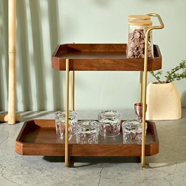 Brick Brown Handcrafted Premium Homeydo Organizer | Wooden Spice Rack | 2-Tier Kitchen Countertop | Cabinet Storage Shelf | Home Décor Display In Wood (18.0X10.6X18.1 Inch) - Tiered Shelf - Image 3