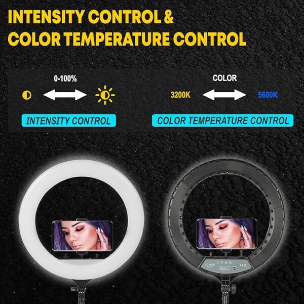 Tygot Professional 46 CM (18 inch) Big LED Ring Light with 2 Color Modes Dimmable Lighting | For YouTube | Photo-shoot | Video shoot | Live Stream | Makeup & Vlogging | Compatible with iPhone/ Android Phones & Cameras - Image 4