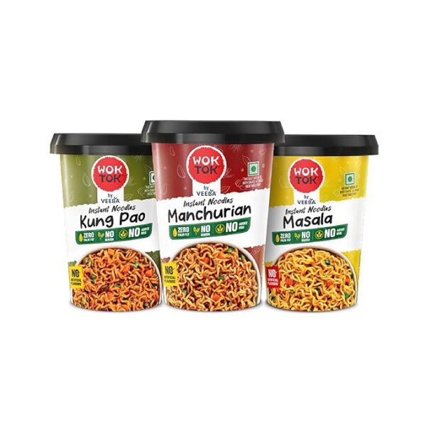VEEBA Instant Cup Noodles Masala| Manchurian| Kung Pao| Made with no Palm Oil| no Maida | no Added MSG 277.5 gram (Pack of 3)