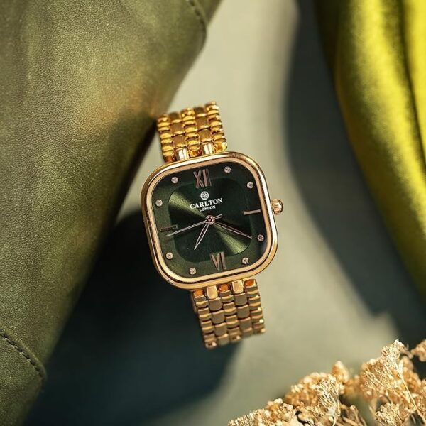 Carlton London Women Stainless Steel Analog Watch | Gold-Green Waterproof Watches for Women Girls Ladies | Fashionable Trendy Quartz Movement Wrist Watch - CLSSCDGRN - Image 5