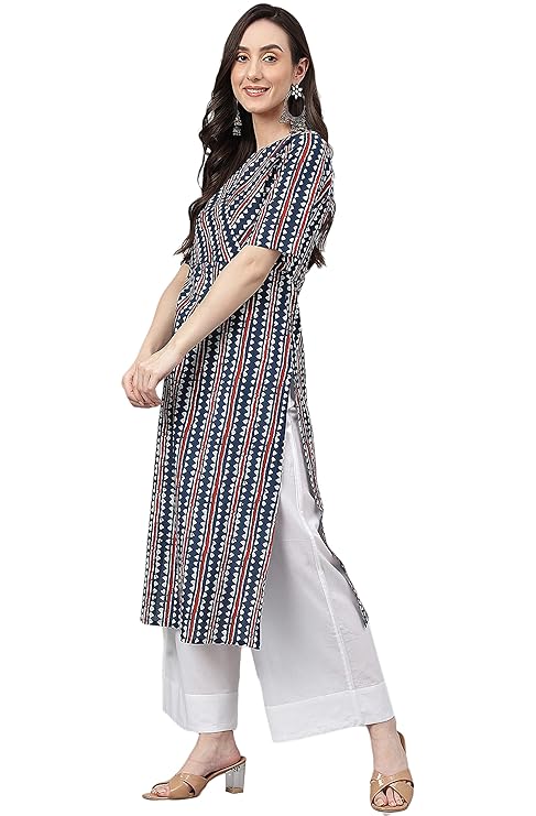 Janasya Women's Pure Cotton Geometric Printed Straight Kurta - Image 4