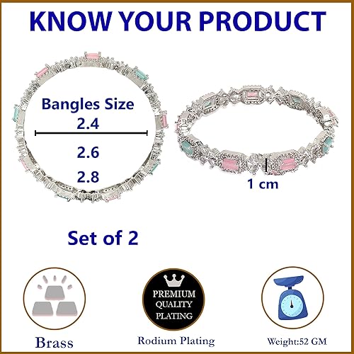 Ratnavali Jewels Silver Plated American Diamond CZ Traditional White Heavy Kada Bangles for Women - Image 5