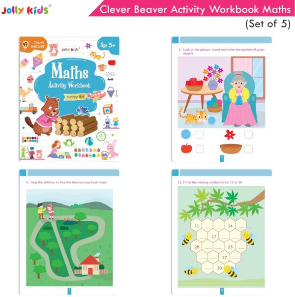 Jolly Kids Clever Beaver Early Learning Activities Workbooks Ages 5 Up| Set of 5| English Alphabet-Maths Numbers Shapes-EVS-Genral Awareness-Logical Reasoning Paperback – 20 June 2024 - Image 5