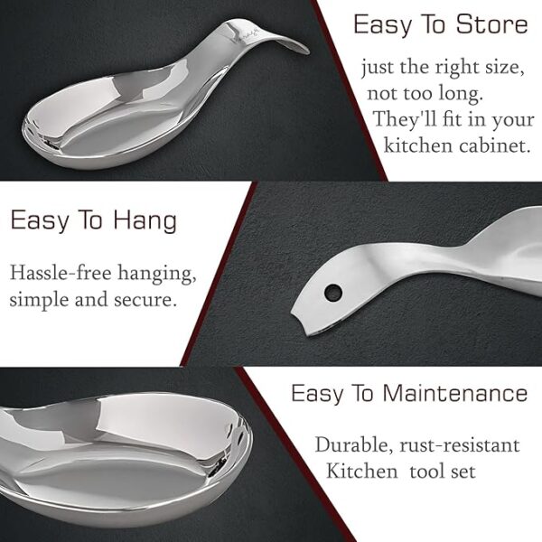 Parage 2 Pieces Stainless Steel Spoon Rest for Home & Kitchen, Platform and Dining Table, Holding Messy Spoon While Cooking (Set of 2, 21.5 cm Long) - Image 3