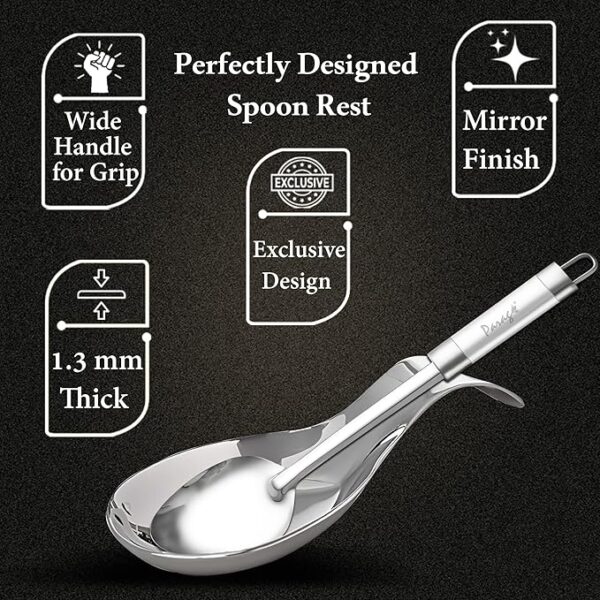 Parage 2 Pieces Stainless Steel Spoon Rest for Home & Kitchen, Platform and Dining Table, Holding Messy Spoon While Cooking (Set of 2, 21.5 cm Long) - Image 2