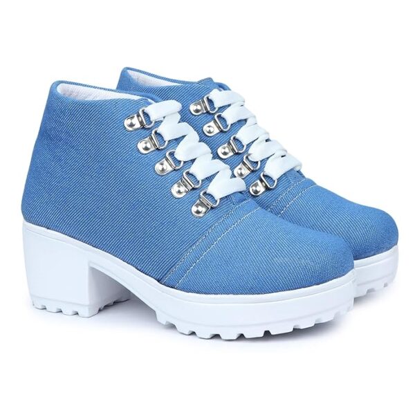 HimQuen Boot Denim Style Casual Outdoor High Heel Ankle for Women & Girls