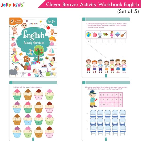 Jolly Kids Clever Beaver Early Learning Activities Workbooks Ages 5 Up| Set of 5| English Alphabet-Maths Numbers Shapes-EVS-Genral Awareness-Logical Reasoning Paperback – 20 June 2024 - Image 3