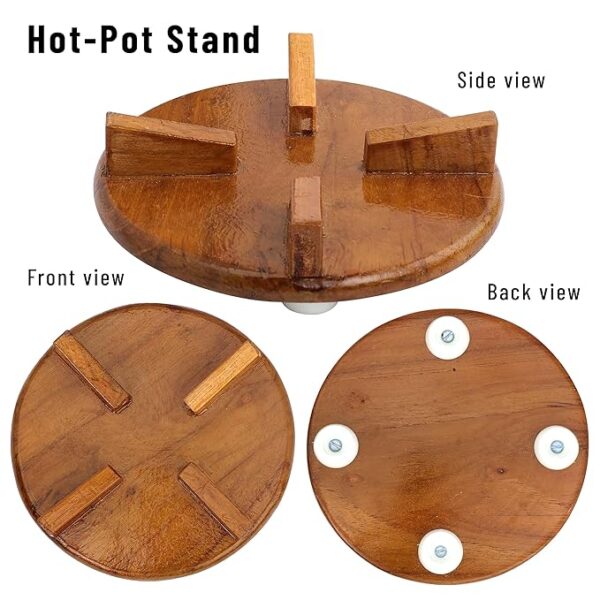 ROSTON hotpot Stand for Kitchen Round Table Ring Set, Hot Pot Stand, Trivet, Set of 3 ntural Teak Wood for Kitchen Dinning Table - Image 3