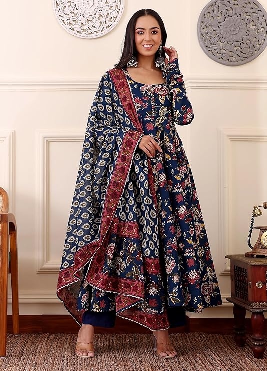 KLOSIA Women Printed Anarkali Kurta and Pant with Dupatta - Image 5
