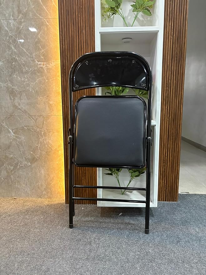 Creative Foldable Chair with Padded seat | Folding Chair for Camping, Kitchen, Reading, Living Room, Cafe, Patio, Garden, Bedroom, Office, Study, Outdoor, Balcony, Home (Pack of 1) | (Black) - Image 5