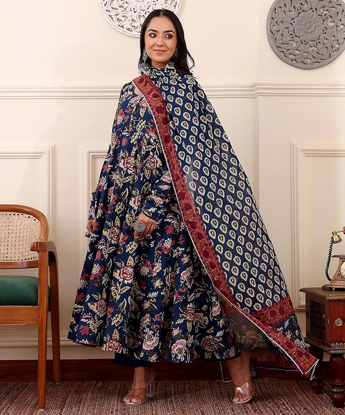 KLOSIA Women Printed Anarkali Kurta and Pant with Dupatta - Image 6