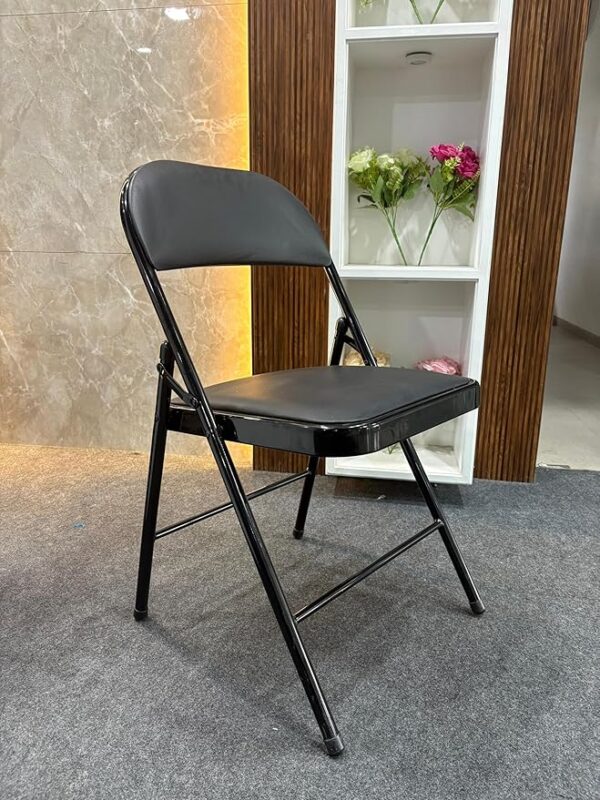 Creative Foldable Chair with Padded seat | Folding Chair for Camping, Kitchen, Reading, Living Room, Cafe, Patio, Garden, Bedroom, Office, Study, Outdoor, Balcony, Home (Pack of 1) | (Black) - Image 2