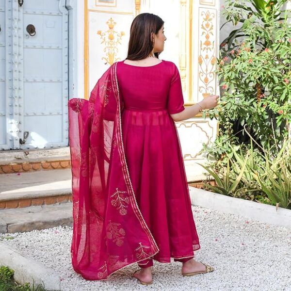GoSriKi Women's Rayon Blend Anarkali Embroidered Kurta with Pant & Dupatta - Image 2