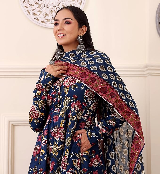 KLOSIA Women Printed Anarkali Kurta and Pant with Dupatta - Image 2
