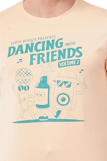 Loom Dales Dancing with Friends Graphic T-Shirt Cotton Lycra Peach Round Neck - Image 2