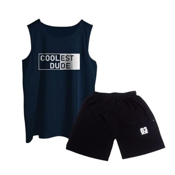 Tora Mens Cotton Blend Round Neck Printed Gym Vest & Shorts Combo | Mens Comfortable Sleeveless Gym Vest & Sports Shorts Set | Man's Active Wear Top & Bottom Set