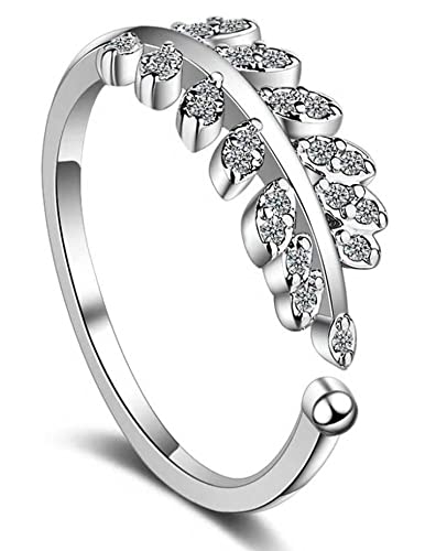 De-Ultimate Stainless Steel Crystal Platinum Plated Adjustable Size Leaf Design With American Diamond Finger Rings With Box Valentine Gifts Set For Girl's & Women's