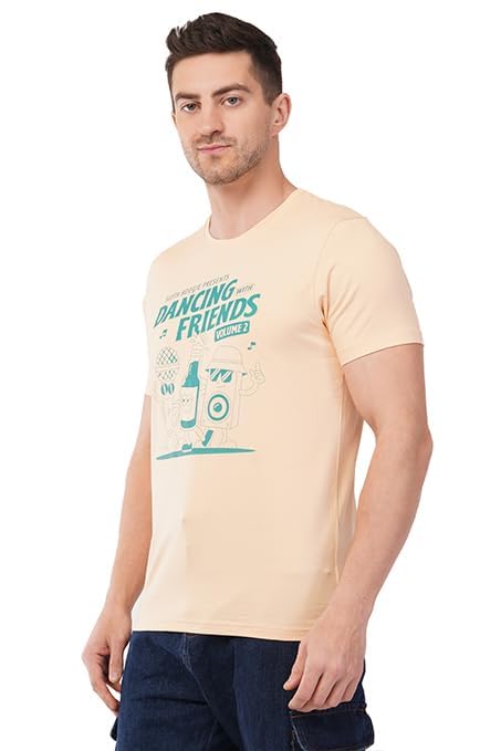 Loom Dales Dancing with Friends Graphic T-Shirt Cotton Lycra Peach Round Neck - Image 4