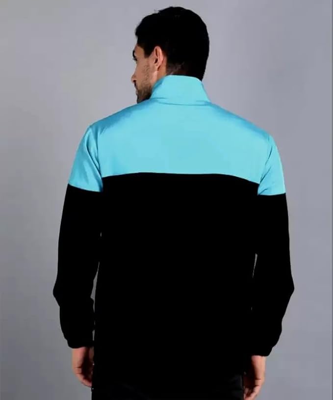 Mens Polyester Colorblock Jacket Lightweight Water-Resistant Windproof Full-Zip Sports Jacket with Hood and Pockets for Casual and Outdoor Wear - Image 3