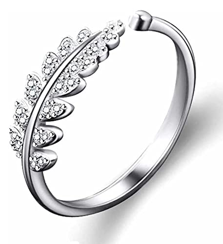 De-Ultimate Stainless Steel Crystal Platinum Plated Adjustable Size Leaf Design With American Diamond Finger Rings With Box Valentine Gifts Set For Girl's & Women's - Image 2