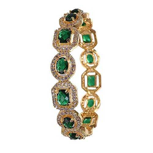 RATNAVALI JEWELS American Diamond Studded Golden Plated Traditional Emerald Green CZ/Diamond Bangles for Women/Girls RV1938G - Image 5